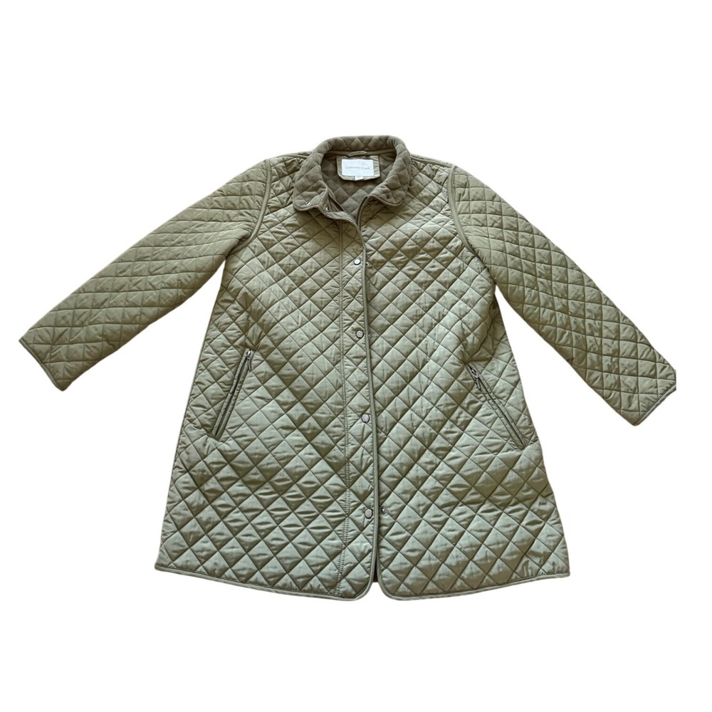 Coldwater Creek Quilted Barn Coat Olive Green Fleece Lined Jacket Women's XL